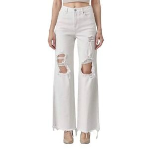 Risen‎ Jeans White High Rise Distressed Dad Jeans Size 29